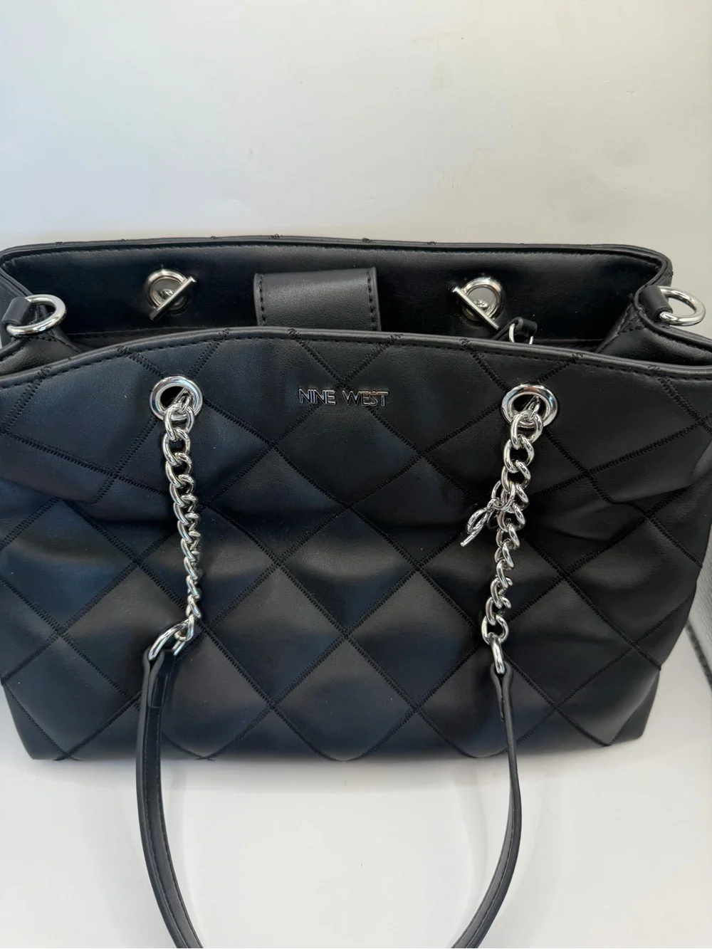 Nine West Black Quilted Chain Strap Tote Shoulder Bag